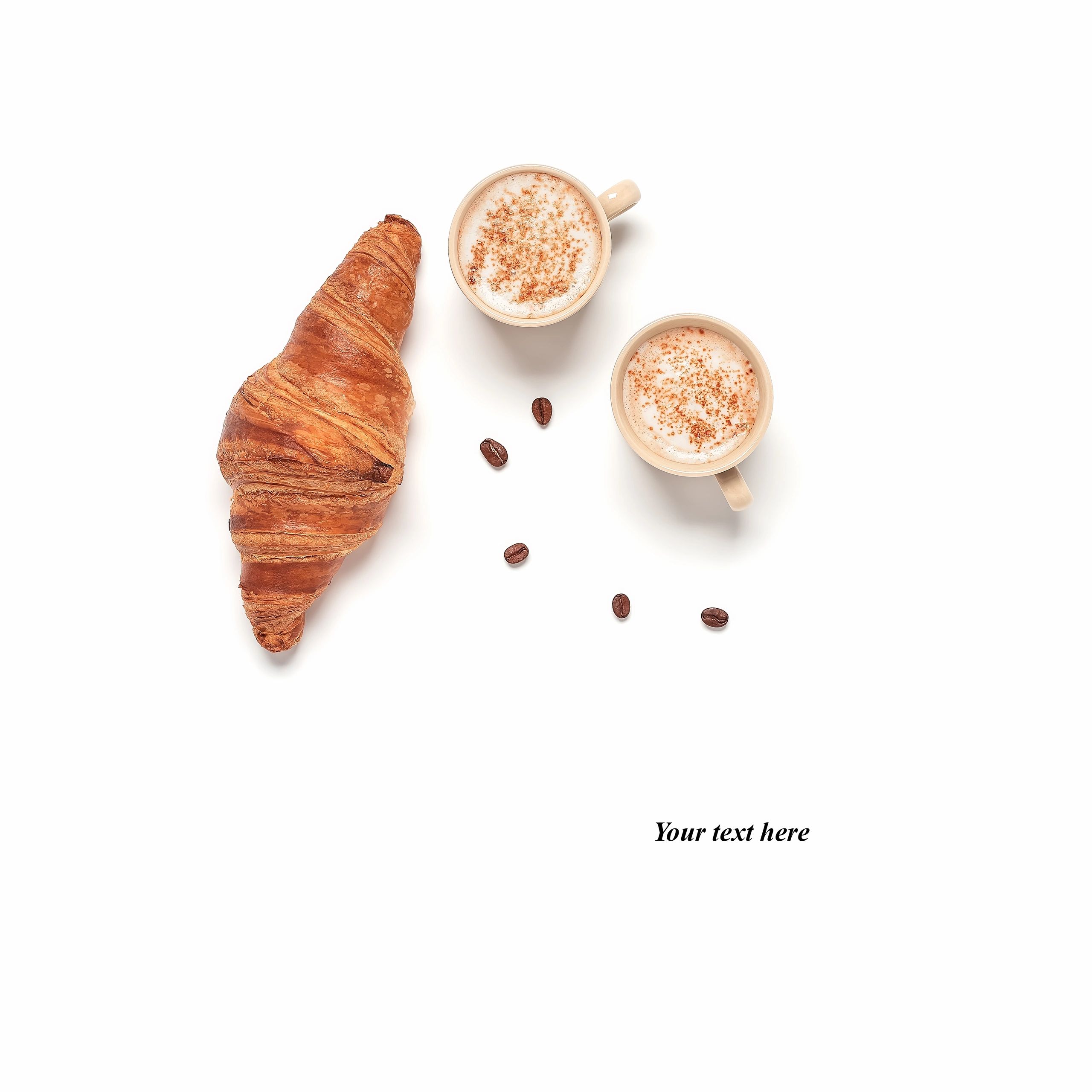 Coffee and croissant breakfast flat lay