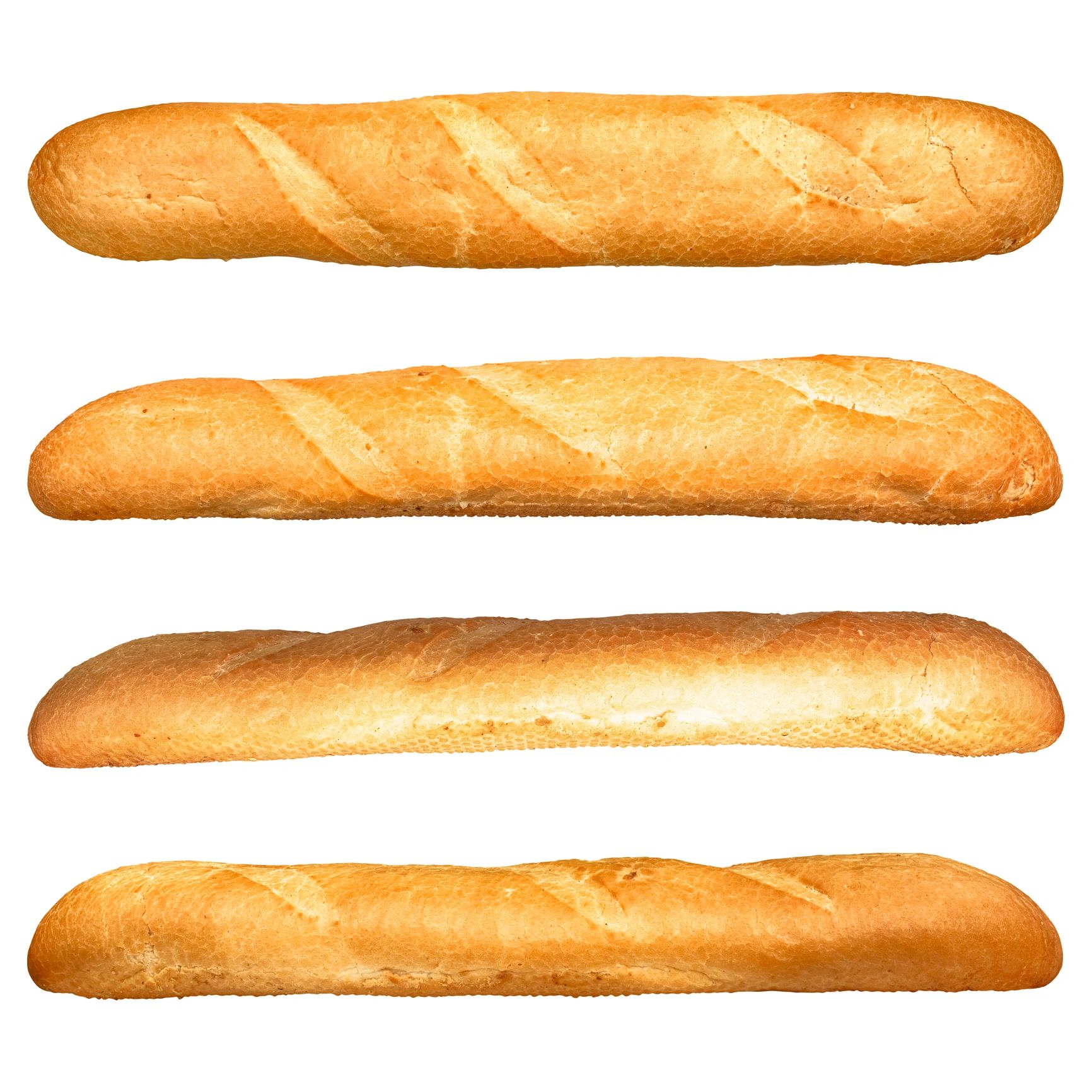 Fresh baguettes arranged together