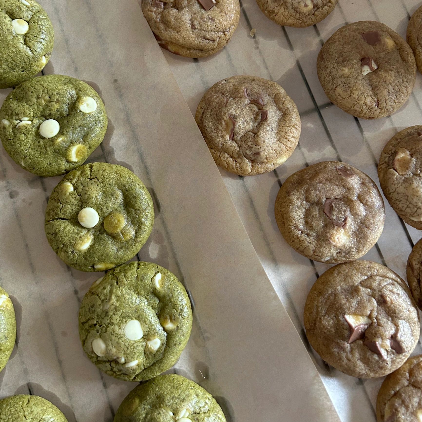 Freshly baked chocolate chip cookies